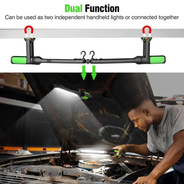 Alt view image 3 of 7 - Work Light for Mechanic, 2400LM LED, 4400mAh Rechargeable, Magnetic, Underhood Work Light with Hooks for Car Repairing/Inspection/Garage/Workshop/Emergency