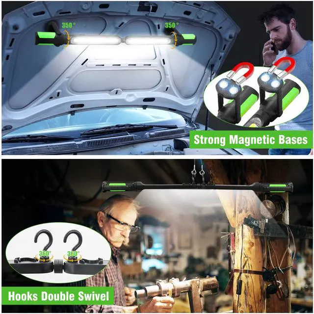 Alt view image 4 of 7 - Work Light for Mechanic, 2400LM LED, 4400mAh Rechargeable, Magnetic, Underhood Work Light with Hooks for Car Repairing/Inspection/Garage/Workshop/Emergency