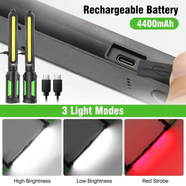 Alt view image 5 of 7 - Work Light for Mechanic, 2400LM LED, 4400mAh Rechargeable, Magnetic, Underhood Work Light with Hooks for Car Repairing/Inspection/Garage/Workshop/Emergency