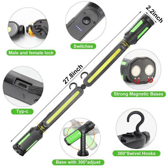 Alt view image 7 of 7 - Work Light for Mechanic, 2400LM LED, 4400mAh Rechargeable, Magnetic, Underhood Work Light with Hooks for Car Repairing/Inspection/Garage/Workshop/Emergency