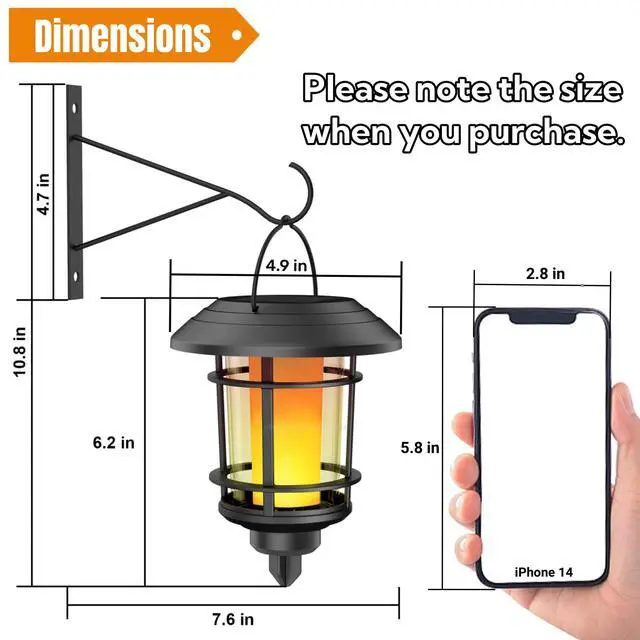 Alt view image 3 of 7 - 4 Pack Solar Flame Wall Lanterns Outdoor, Solar Powered Wall Mounted Sconce Lights, Flickering Flame LED Light Auto On/Off Hanging Lights, Waterproof for Garage Stair Patio Porch Yard