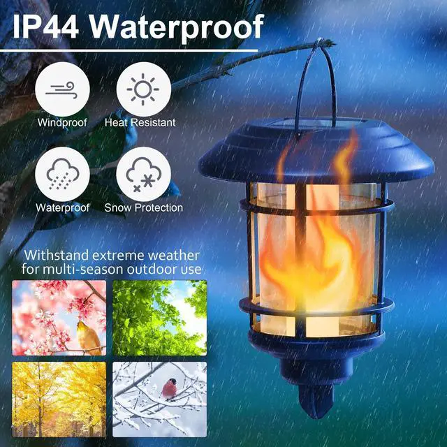 Alt view image 6 of 7 - 4 Pack Solar Flame Wall Lanterns Outdoor, Solar Powered Wall Mounted Sconce Lights, Flickering Flame LED Light Auto On/Off Hanging Lights, Waterproof for Garage Stair Patio Porch Yard