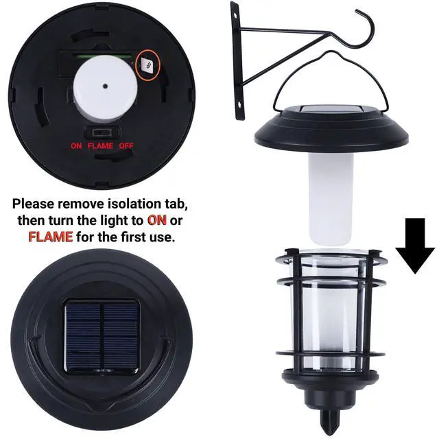 Alt view image 7 of 7 - 4 Pack Solar Flame Wall Lanterns Outdoor, Solar Powered Wall Mounted Sconce Lights, Flickering Flame LED Light Auto On/Off Hanging Lights, Waterproof for Garage Stair Patio Porch Yard