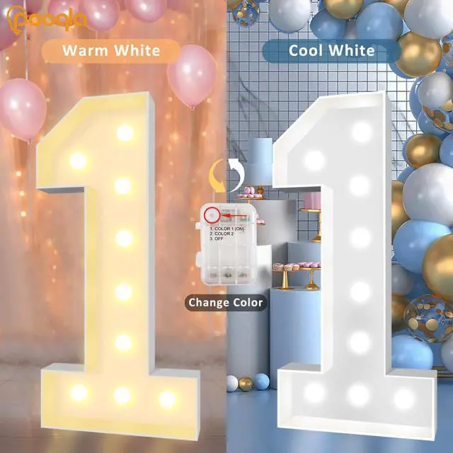 Alt view image 2 of 7 - 4 FT Marquee Numbers, Light Up Number 1 1st Birthday Decorations | Cool White and Warm White Large 4 Feet Tall LED Lighted Number 1 for 1st 16th 21st Boy Girl Party Anniversary Wedding Decor
