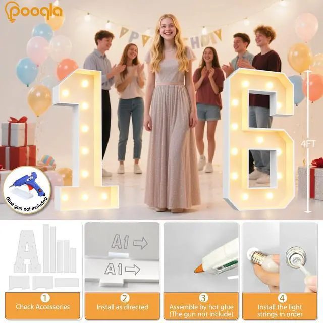 Alt view image 6 of 7 - 4 FT Marquee Numbers, Light Up Number 1 1st Birthday Decorations | Cool White and Warm White Large 4 Feet Tall LED Lighted Number 1 for 1st 16th 21st Boy Girl Party Anniversary Wedding Decor
