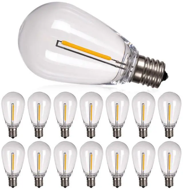 Main image of LED Replacement Bulbs S14 15-Pack 1W E17 Waterproof Shatterproof | Commercial Grade Quality, LED Dimmable Compatible Clear Plastic E17 Screw Base for Our Outdoor String Light