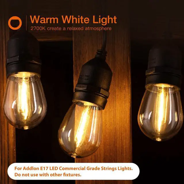 Alt view image 4 of 7 - LED Replacement Bulbs S14 15-Pack 1W E17 Waterproof Shatterproof | Commercial Grade Quality, LED Dimmable Compatible Clear Plastic E17 Screw Base for Our Outdoor String Light