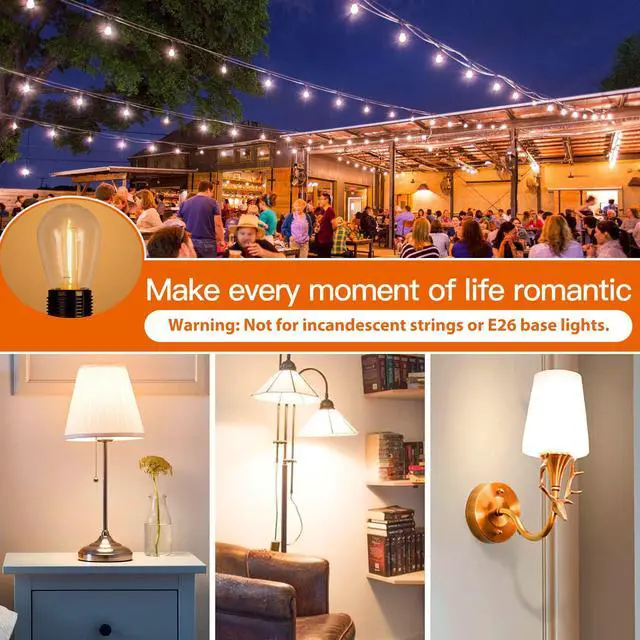 Alt view image 6 of 7 - LED Replacement Bulbs S14 15-Pack 1W E17 Waterproof Shatterproof | Commercial Grade Quality, LED Dimmable Compatible Clear Plastic E17 Screw Base for Our Outdoor String Light