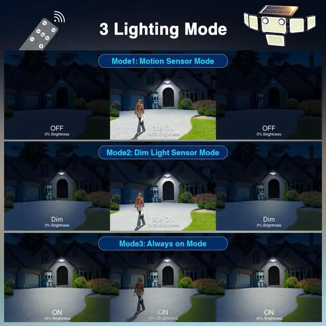 Alt view image 5 of 7 - 6000LM Solar Lights Outdoor Waterproof, 6 Heads Solar Flood Lights Outdoor with 2 Motion Sensor, 310 LED Motion Light with Remote Control for Yard Outside House Patio 2 Pack