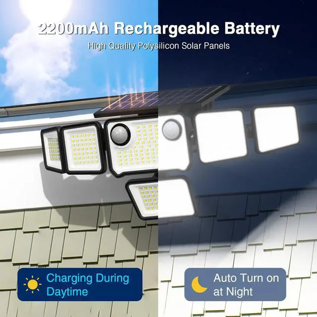 Alt view image 6 of 7 - 6000LM Solar Lights Outdoor Waterproof, 6 Heads Solar Flood Lights Outdoor with 2 Motion Sensor, 310 LED Motion Light with Remote Control for Yard Outside House Patio 2 Pack