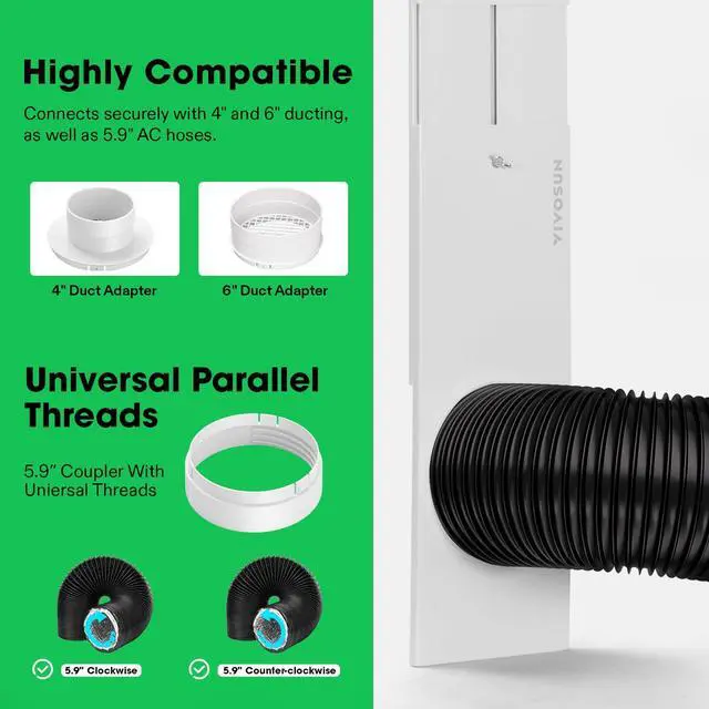 Alt view image 3 of 7 - Window Vent Kit for Portable AC, Fits 4"/6" Duct & 5.9" Hose | Portable AC Window Seal Kit, Adjustable AC Vent Kit for Duct Fans, Air Conditioner, Dryer