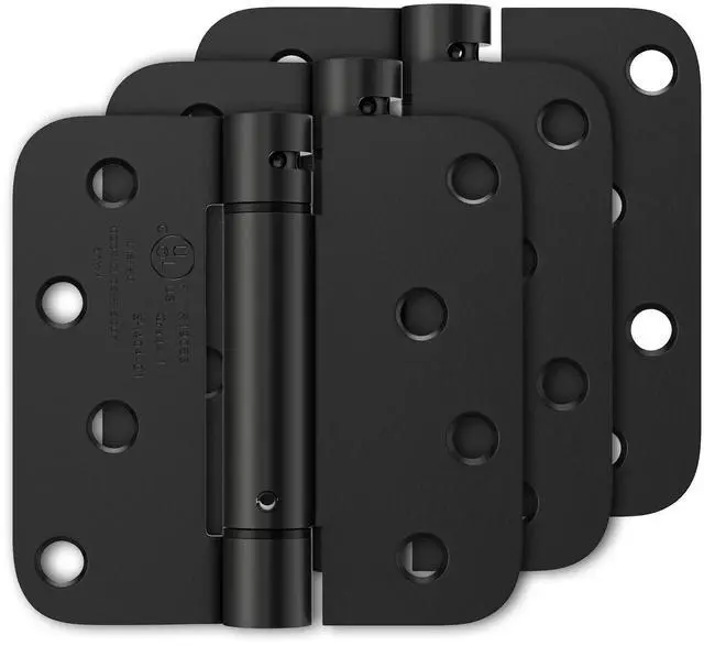 Main image of 3 Pack Self Closing Door Hinges 4 Inch, Adjustable Tension, Black | Spring Loaded Door Hinges for Garage/Front/Back Doors, 5/8'' Radius Corners, Fit Left/Right Hand Doors, UL Listed