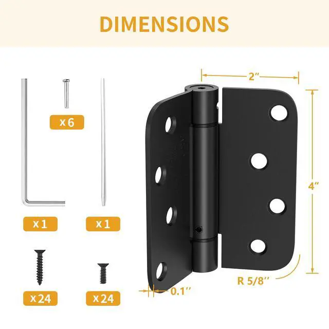 Alt view image 2 of 7 - 3 Pack Self Closing Door Hinges 4 Inch, Adjustable Tension, Black | Spring Loaded Door Hinges for Garage/Front/Back Doors, 5/8'' Radius Corners, Fit Left/Right Hand Doors, UL Listed