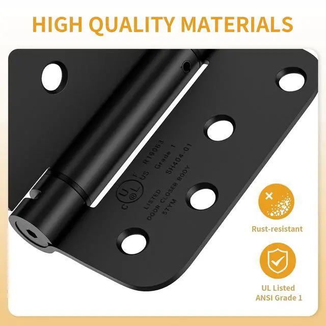 Alt view image 3 of 7 - 3 Pack Self Closing Door Hinges 4 Inch, Adjustable Tension, Black | Spring Loaded Door Hinges for Garage/Front/Back Doors, 5/8'' Radius Corners, Fit Left/Right Hand Doors, UL Listed