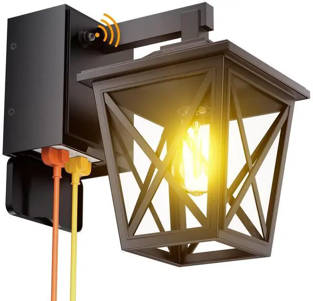 Main image of Porch Lights with GFCI Outlet Aircraft Grade Aluminum Alloy-Black 1PC | Dusk to Dawn Outdoor Lights Waterproof IP 68 Upgraded 3 Lighting Modes Exterior Light with Plug for Front Door Patio Garage