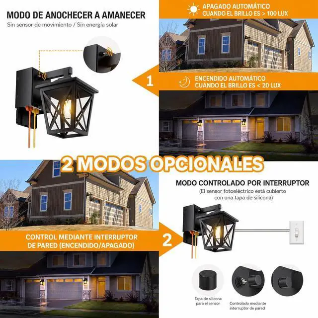 Alt view image 4 of 7 - Porch Lights with GFCI Outlet Aircraft Grade Aluminum Alloy-Black 1PC | Dusk to Dawn Outdoor Lights Waterproof IP 68 Upgraded 3 Lighting Modes Exterior Light with Plug for Front Door Patio Garage