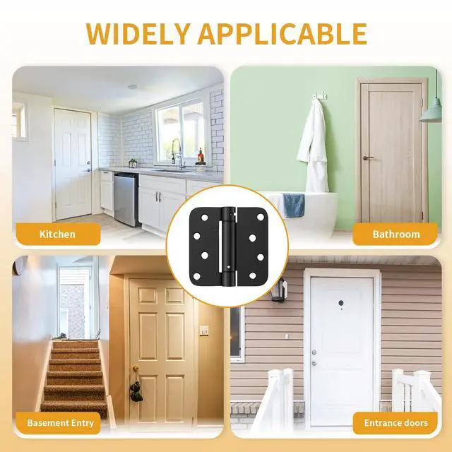 Alt view image 6 of 7 - 3 Pack Self Closing Door Hinges 4 Inch, Adjustable Tension, Black | Spring Loaded Door Hinges for Garage/Front/Back Doors, 5/8'' Radius Corners, Fit Left/Right Hand Doors, UL Listed