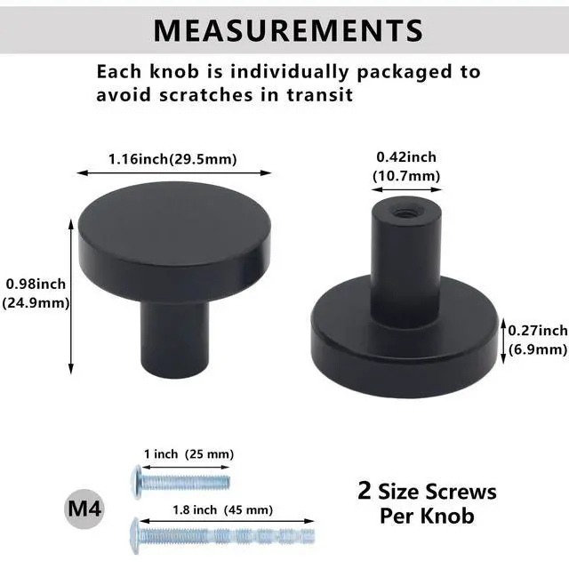 Alt view image 2 of 7 - 30 Pack Black Cabinet Knobs, Dresser Knobs Kitchen Drawer Knob | Solid Matte Black Single Hole Knob Cabinet Handles and Drawers Pulls, Individually Packaged