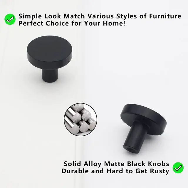 Alt view image 6 of 7 - 30 Pack Black Cabinet Knobs, Dresser Knobs Kitchen Drawer Knob | Solid Matte Black Single Hole Knob Cabinet Handles and Drawers Pulls, Individually Packaged