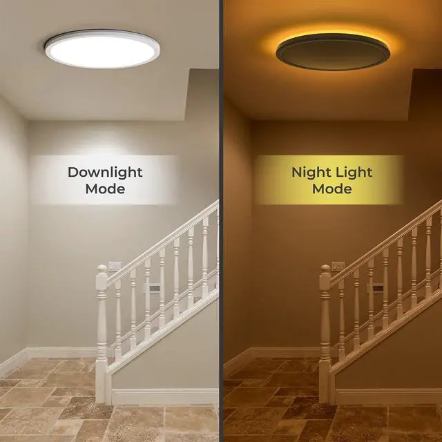 Alt view image 2 of 7 - 12in LED Flush Mount Ceiling Light Fixture with Remote Control, Nightlight 2000K Warm, 3000K-6500K Adjustable, Wired Low Profile Ceiling Lights for Bedroom, Kitchen, Living Room, White