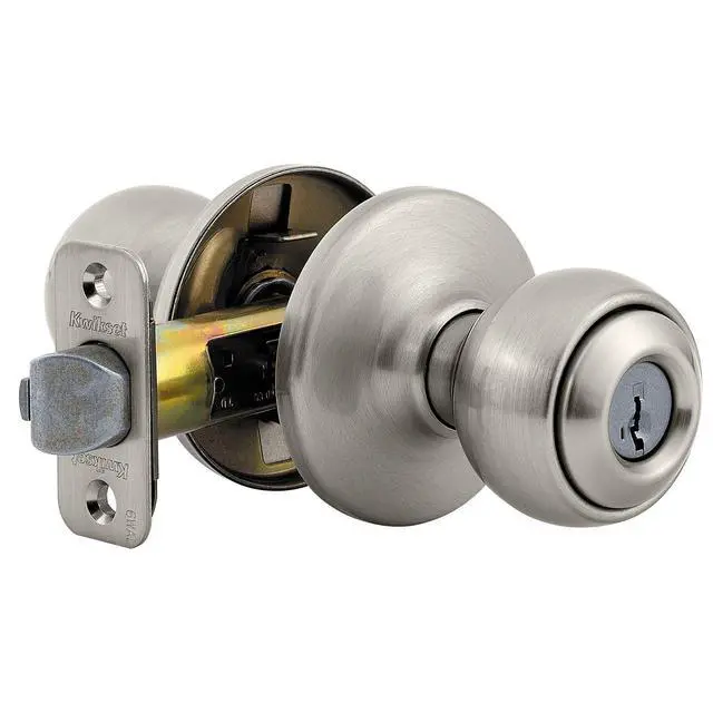 Alt view image 3 of 3 - Polo Entry Door Knob with Lock and Key, Secure Keyed Handle Exterior, Front Entrance and Bedroom, Satin Nickel, Pick Resistant SmartKey Rekey Security and Microban