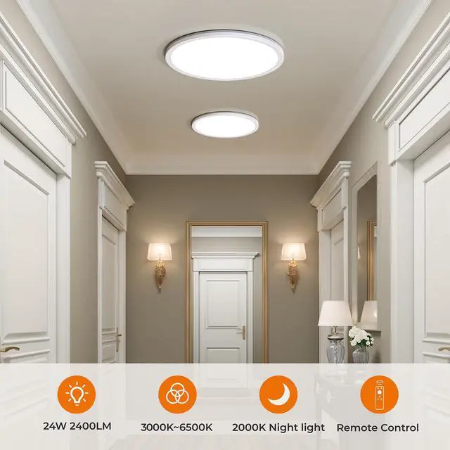 Alt view image 6 of 7 - 12in LED Flush Mount Ceiling Light Fixture with Remote Control, Nightlight 2000K Warm, 3000K-6500K Adjustable, Wired Low Profile Ceiling Lights for Bedroom, Kitchen, Living Room, White