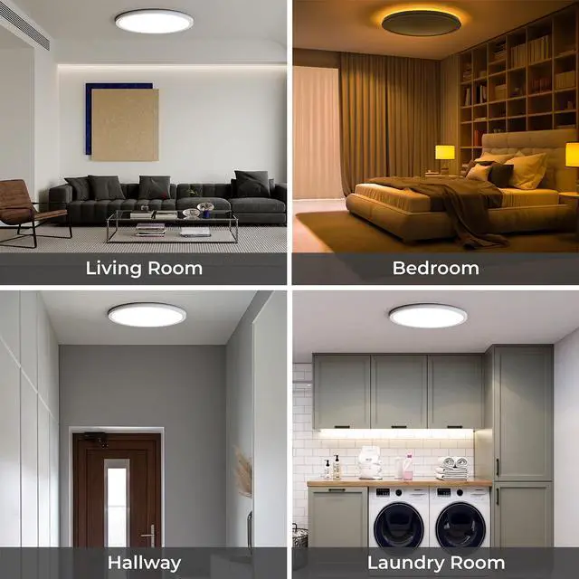 Alt view image 7 of 7 - 12in LED Flush Mount Ceiling Light Fixture with Remote Control, Nightlight 2000K Warm, 3000K-6500K Adjustable, Wired Low Profile Ceiling Lights for Bedroom, Kitchen, Living Room, White