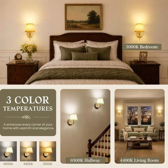 Alt view image 5 of 7 - 6000mAh Battery Operated Wall Sconces Set of 2, Gold, 15 RGB, 10.6 Inch | Renter Friendly, Rechargeable Magnetic Bulbs, Remote Control, Dimmable, LED Wall Lamps for Bedroom Living Room Kitchen