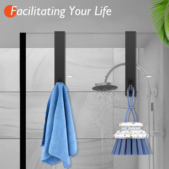 Alt view image 7 of 7 - Shower Door Hooks(7.5 Inch),Extended Over Door Hooks for Bathroom Frameless Glass Shower Door,Stainless Steel Towel Hooks,Heavy Duty Rack Hooks for Robe,Towel-2 Pack-Black