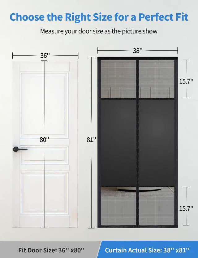 Alt view image 2 of 7 - Magnetic Screen Door with Privacy Protection, Thick PET Mesh Screen Fit for Door Size 36x80 Inch(Product Size 38x81 Inch), Pet Friendly Screen Curatin for Doorway to Keeps Bugs Out