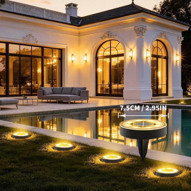 Alt view image 3 of 7 - 2-in-1 Solar Lights Outdoor Waterproof, 16 Pack 8 LED, Warm White | Solar Powered Garden Lights Ground Disc Landscape Lighting for Patio Pathway Lawn Yard Driveway Walkway Deck Step