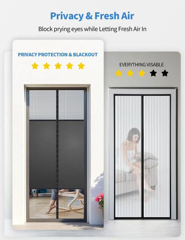 Alt view image 3 of 7 - Magnetic Screen Door with Privacy Protection, Thick PET Mesh Screen Fit for Door Size 36x80 Inch(Product Size 38x81 Inch), Pet Friendly Screen Curatin for Doorway to Keeps Bugs Out