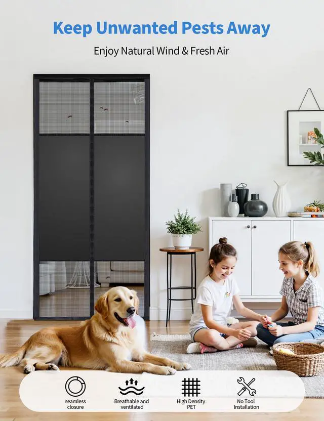 Alt view image 4 of 7 - Magnetic Screen Door with Privacy Protection, Thick PET Mesh Screen Fit for Door Size 36x80 Inch(Product Size 38x81 Inch), Pet Friendly Screen Curatin for Doorway to Keeps Bugs Out