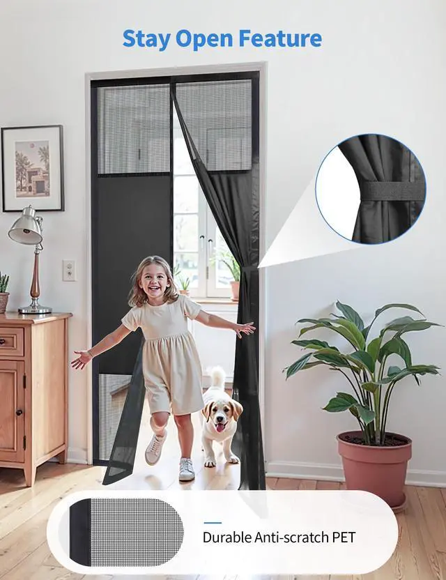 Alt view image 6 of 7 - Magnetic Screen Door with Privacy Protection, Thick PET Mesh Screen Fit for Door Size 36x80 Inch(Product Size 38x81 Inch), Pet Friendly Screen Curatin for Doorway to Keeps Bugs Out