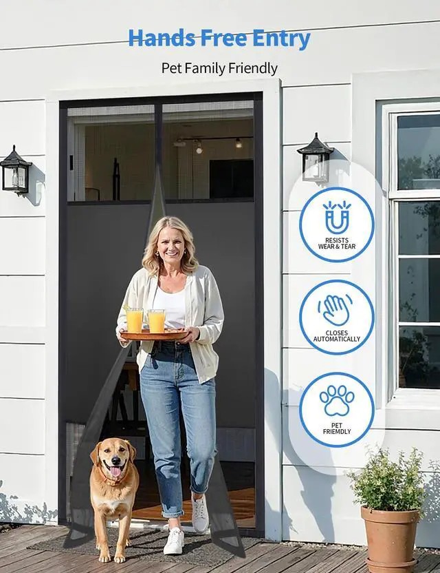 Alt view image 5 of 7 - Magnetic Screen Door with Privacy Protection, Thick PET Mesh Screen Fit for Door Size 36x80 Inch(Product Size 38x81 Inch), Pet Friendly Screen Curatin for Doorway to Keeps Bugs Out