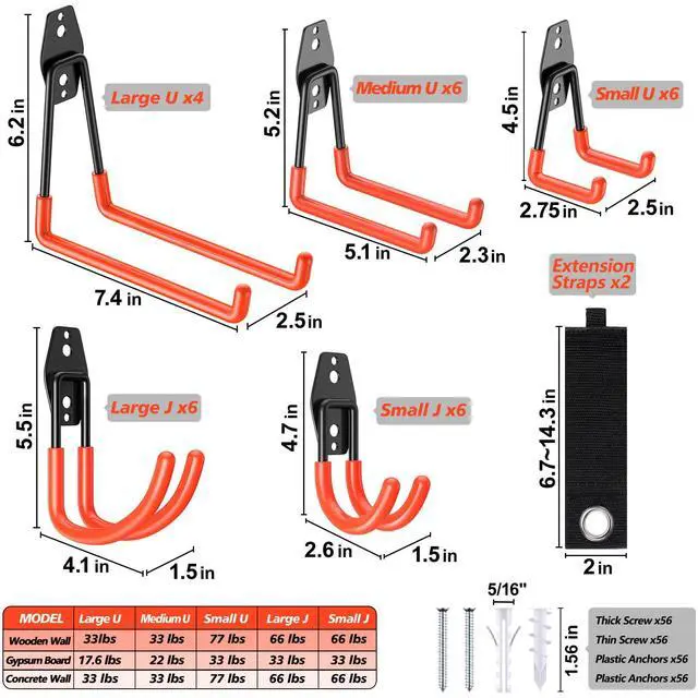 Alt view image 2 of 6 - MKRUI 30-Pack Garage Hooks for Storage & Hanging Items, Save Space | Hangs Bikes, Ladders, Ropes, Hoses, Tools; for Garage, Warehouse, Shop, Shed, Yard