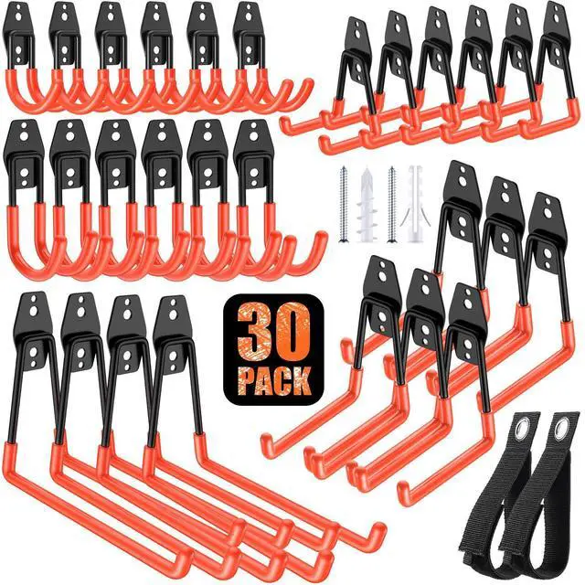 Main image of MKRUI 30-Pack Garage Hooks for Storage & Hanging Items, Save Space | Hangs Bikes, Ladders, Ropes, Hoses, Tools; for Garage, Warehouse, Shop, Shed, Yard