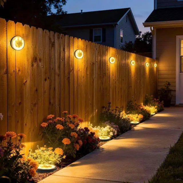 Alt view image 5 of 7 - 2-in-1 Solar Lights Outdoor Waterproof, 16 Pack 8 LED, Warm White | Solar Powered Garden Lights Ground Disc Landscape Lighting for Patio Pathway Lawn Yard Driveway Walkway Deck Step