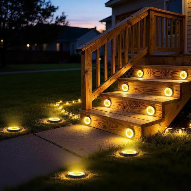 Alt view image 6 of 7 - 2-in-1 Solar Lights Outdoor Waterproof, 16 Pack 8 LED, Warm White | Solar Powered Garden Lights Ground Disc Landscape Lighting for Patio Pathway Lawn Yard Driveway Walkway Deck Step