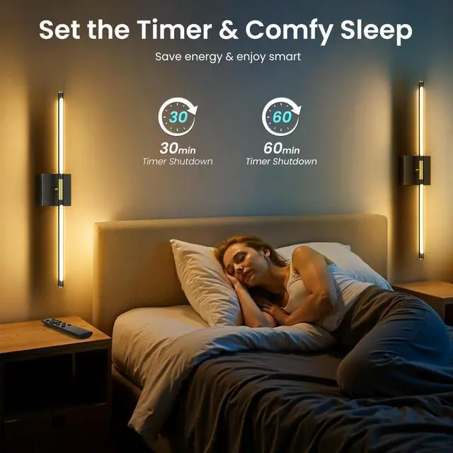 Alt view image 6 of 7 - 10000mAh Rechargeable Wall Lights, Black Gold, 29 Inch, 3CCT, 2 Pack | Battery Operated Wall Sconces Set of 2, Remote Control, 360° Rotate, Dimmable, LED Cordless Lamps for Bedroom, Living Room