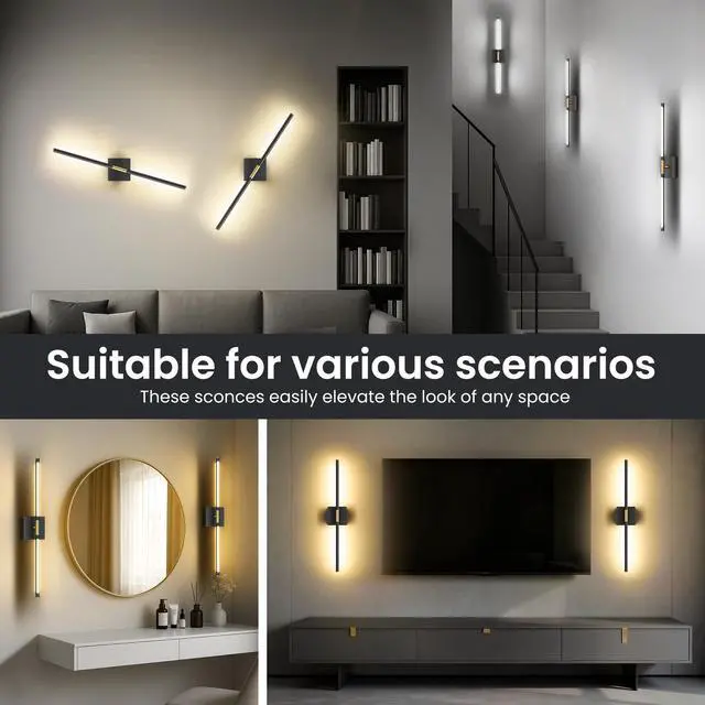 Alt view image 7 of 7 - 10000mAh Rechargeable Wall Lights, Black Gold, 29 Inch, 3CCT, 2 Pack | Battery Operated Wall Sconces Set of 2, Remote Control, 360° Rotate, Dimmable, LED Cordless Lamps for Bedroom, Living Room