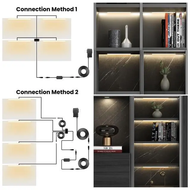 Alt view image 5 of 7 - Black Shelf Lights, LED Bookcase Lighting Compatible with Alexa, WiFi Dimmable 2700K Under Shelf Lighting for Bookshelf, Display Case, Cabinets with App, Remote, Memory Function (4Pack 12In)