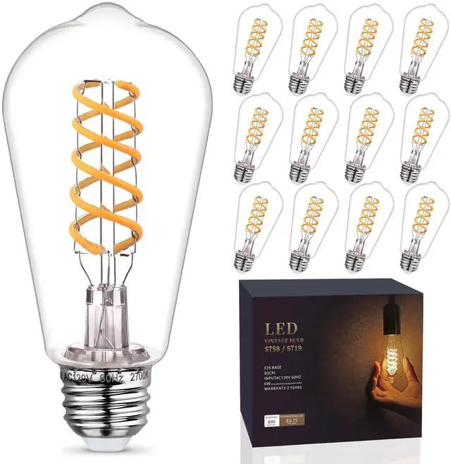 Main image of 12P Edison Light Bulbs 60W Equi, Dimmable Vintage LED Light Bulbs | Shatter Resistant E26 LED Bulbs 6 Watt, 800LM, Warm White 2700K, 80+ CRI, Antique Decorative Filament LED Bulb