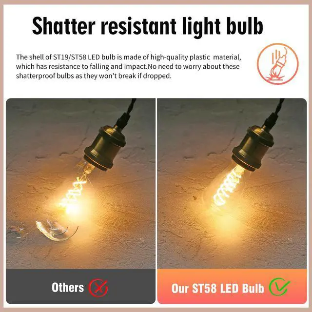 Alt view image 4 of 7 - 12P Edison Light Bulbs 60W Equi, Dimmable Vintage LED Light Bulbs | Shatter Resistant E26 LED Bulbs 6 Watt, 800LM, Warm White 2700K, 80+ CRI, Antique Decorative Filament LED Bulb
