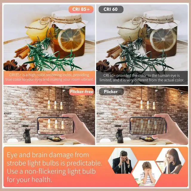 Alt view image 6 of 7 - 12P Edison Light Bulbs 60W Equi, Dimmable Vintage LED Light Bulbs | Shatter Resistant E26 LED Bulbs 6 Watt, 800LM, Warm White 2700K, 80+ CRI, Antique Decorative Filament LED Bulb