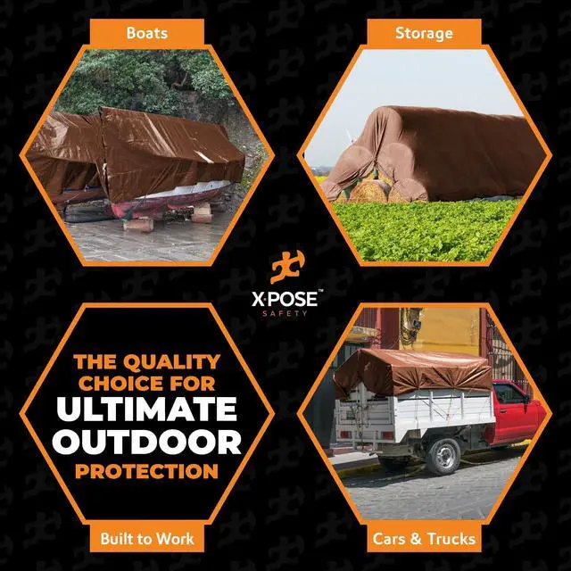 Alt view image 2 of 7 - 6' x 8' Super Heavy Duty 16 Mil Brown Poly Tarp Cover - Thick Waterproof, UV Resistant, Rip and Tear Proof Tarpaulin with Grommets and Reinforced Edges - by