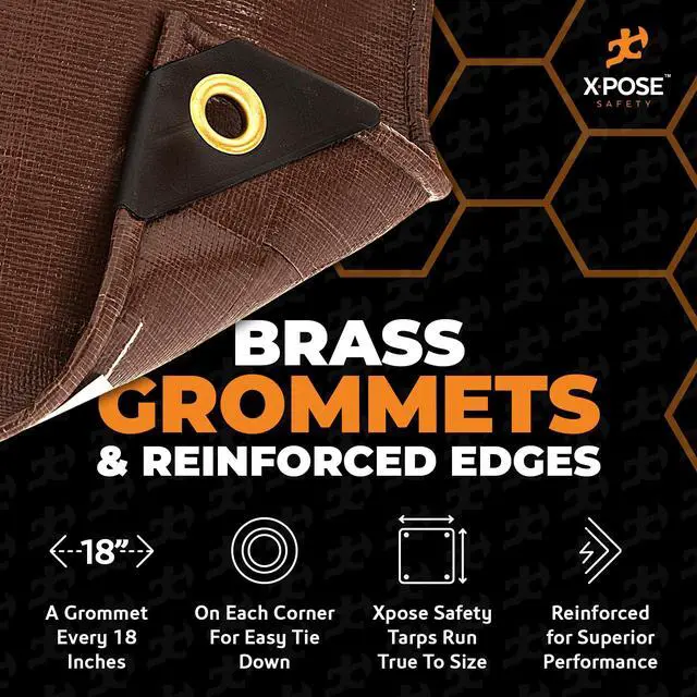 Alt view image 4 of 7 - 6' x 8' Super Heavy Duty 16 Mil Brown Poly Tarp Cover - Thick Waterproof, UV Resistant, Rip and Tear Proof Tarpaulin with Grommets and Reinforced Edges - by