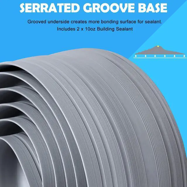 Alt view image 4 of 6 - 20Ft Universal Garage Door Bottom Threshold Seal Strip with 20oz Glue Gel, Weatherproof Rubber DIY Weather Stripping Replacement - Grey