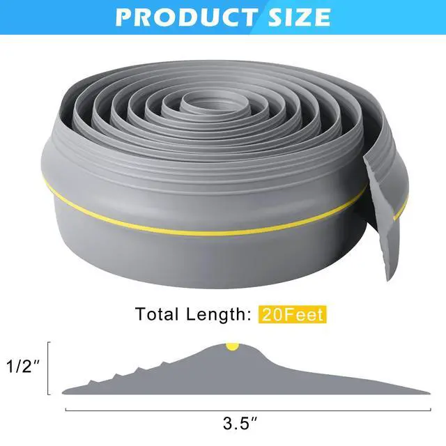 Alt view image 2 of 6 - 20Ft Universal Garage Door Bottom Threshold Seal Strip with 20oz Glue Gel, Weatherproof Rubber DIY Weather Stripping Replacement - Grey
