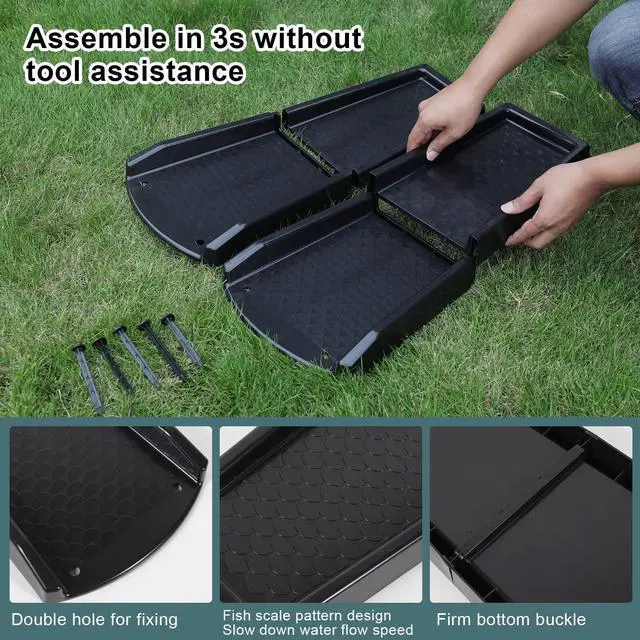Alt view image 4 of 6 - Rain Gutter Downspout Splash Block, Gutter Downspout Extensions for Water Drainage, 24" Gutter Splash Guards Downspout Extender, Fixable Down spout Drain Trays with PE Nails(2 Pack, Black)